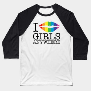 i kiss girls anywhere rainbow lips Baseball T-Shirt